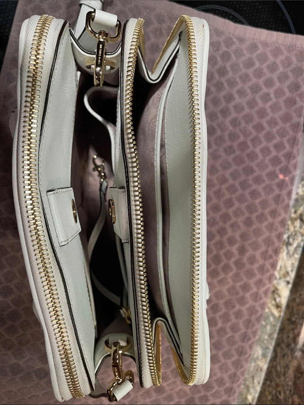 Michael Kors Cream Saffiano Satchel with Gold Hardware